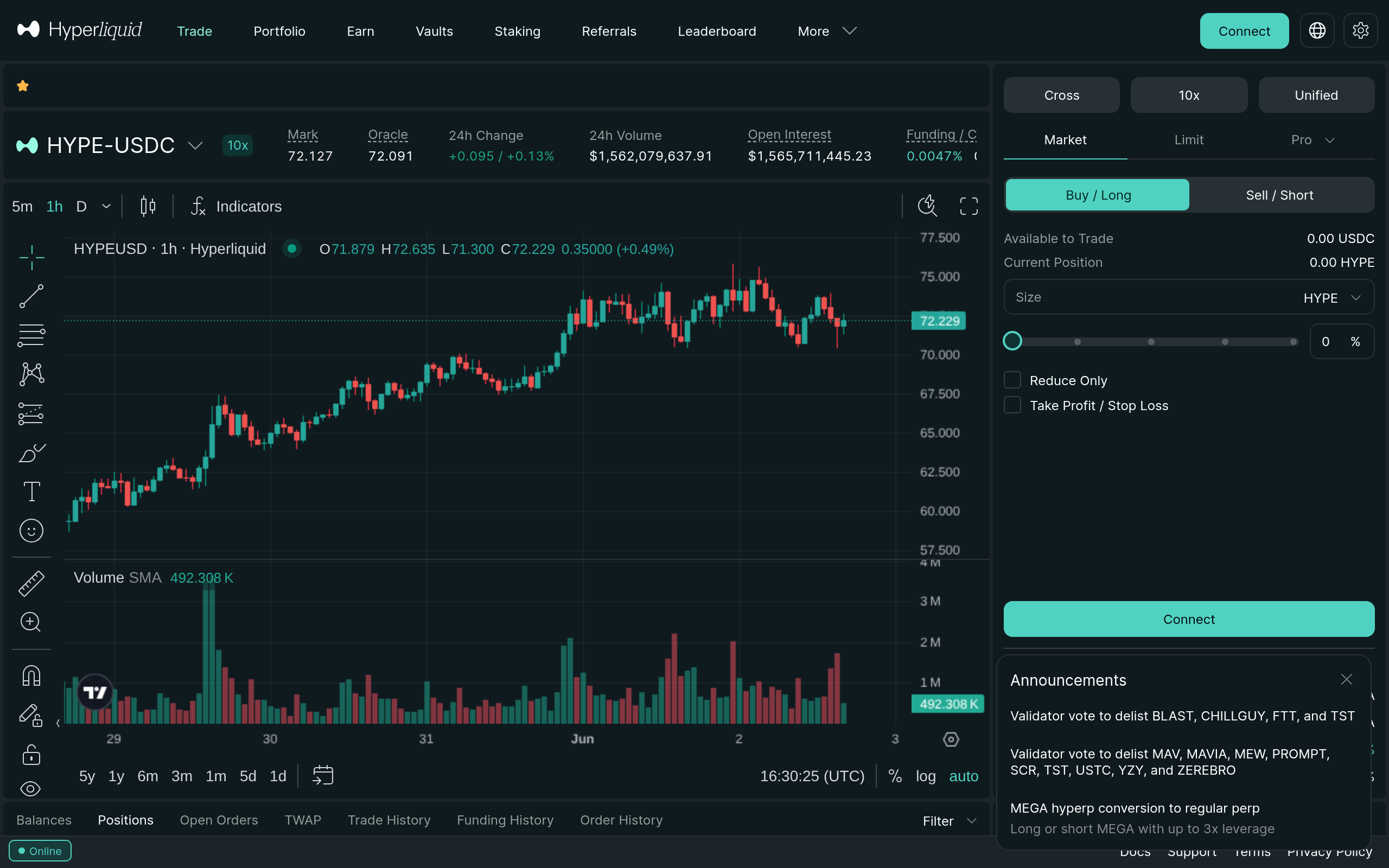 Hyperliquid perp DEX — trading interface and funding rates