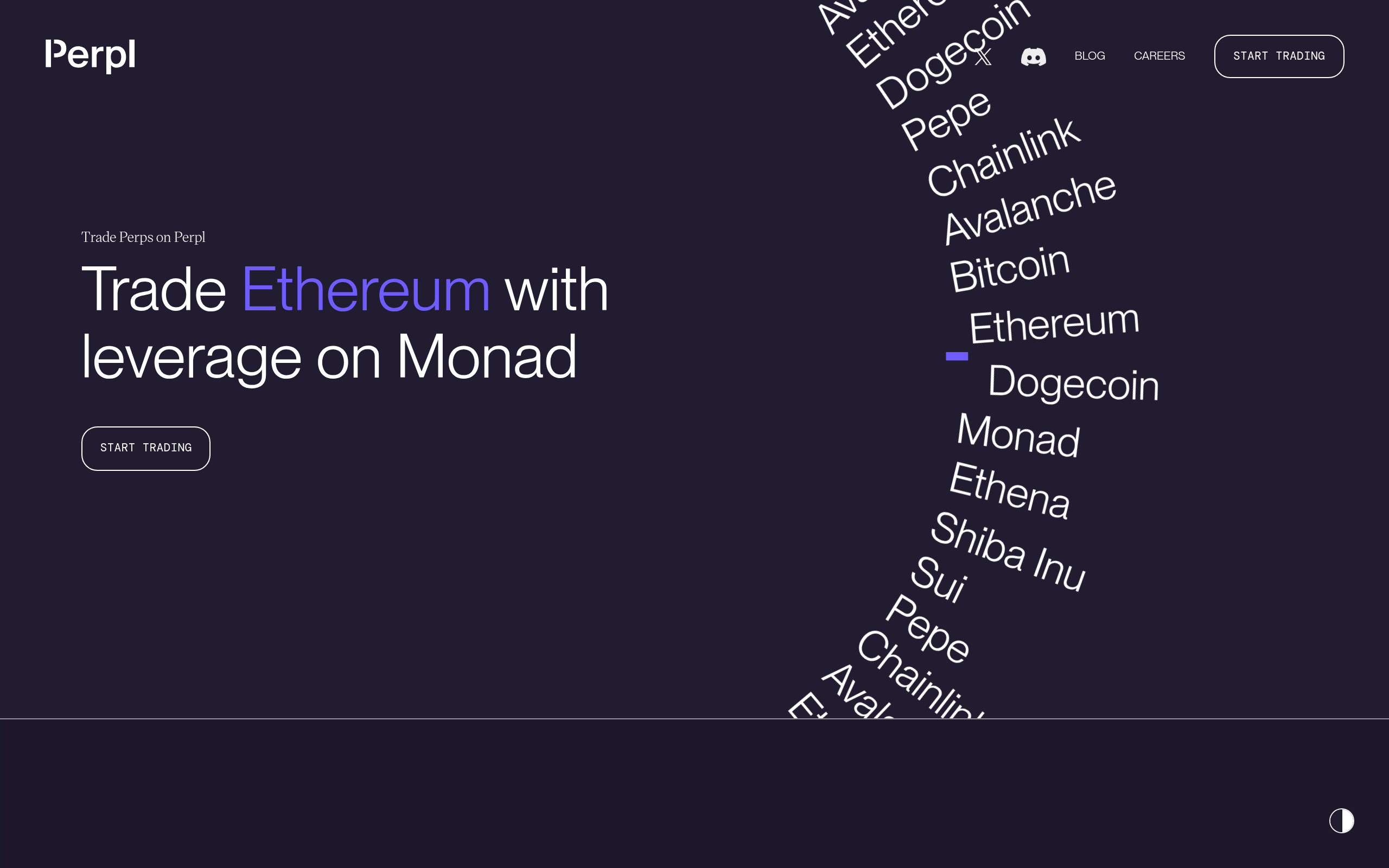 Лендинг Perpl — Trade Ethereum with leverage on Monad